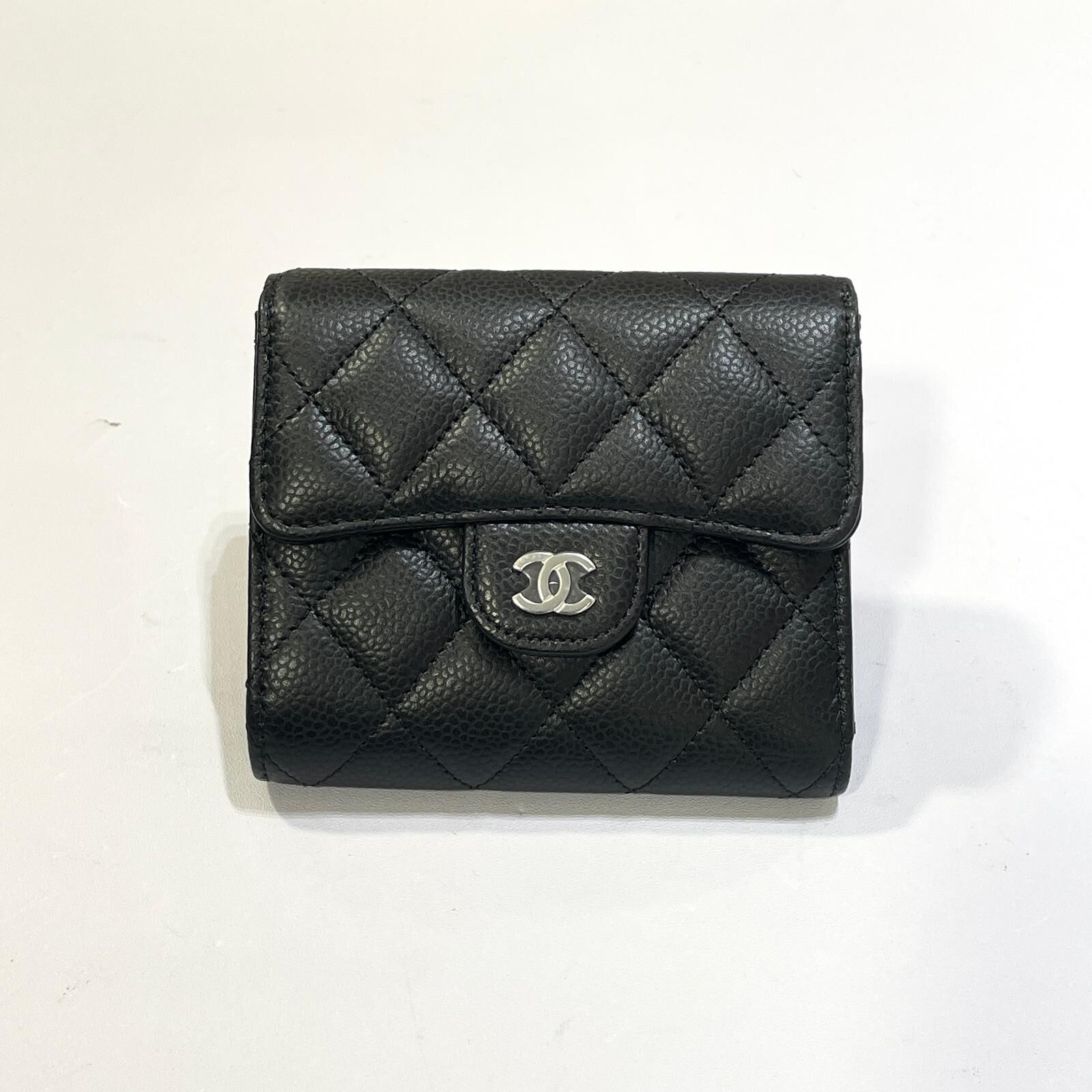 全新CHANEL短銀包 AP0231 三摺款黑色荔枝皮銀扣, #晶片款 #BRAND NEW #香榭站正品