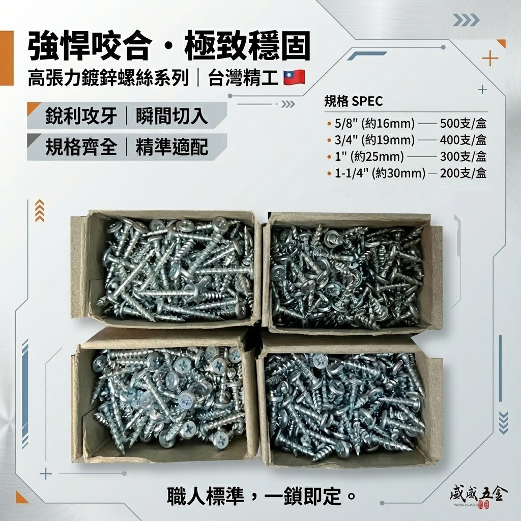 鍍鋅/鐵製｜台灣製 盒裝｜十字高張力鐵板牙螺絲 十字水泥螺絲 十字水泥自攻螺絲 岡山頭 十字高張力螺絲｜#8