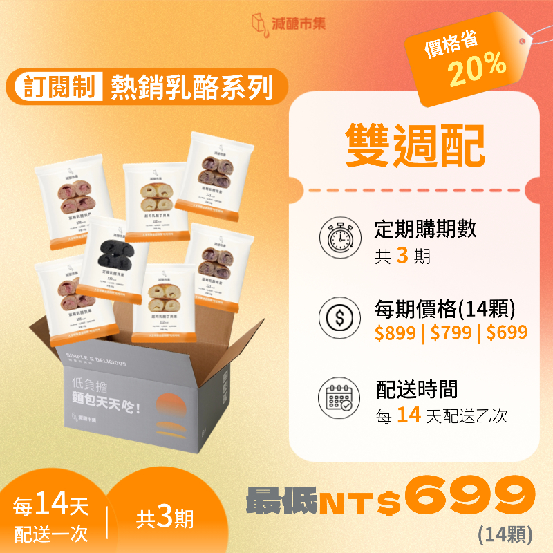 【免運費】共三期｜熱銷乳酪系列｜雙週配｜減醣貝果定期購｜最低$699（14顆）