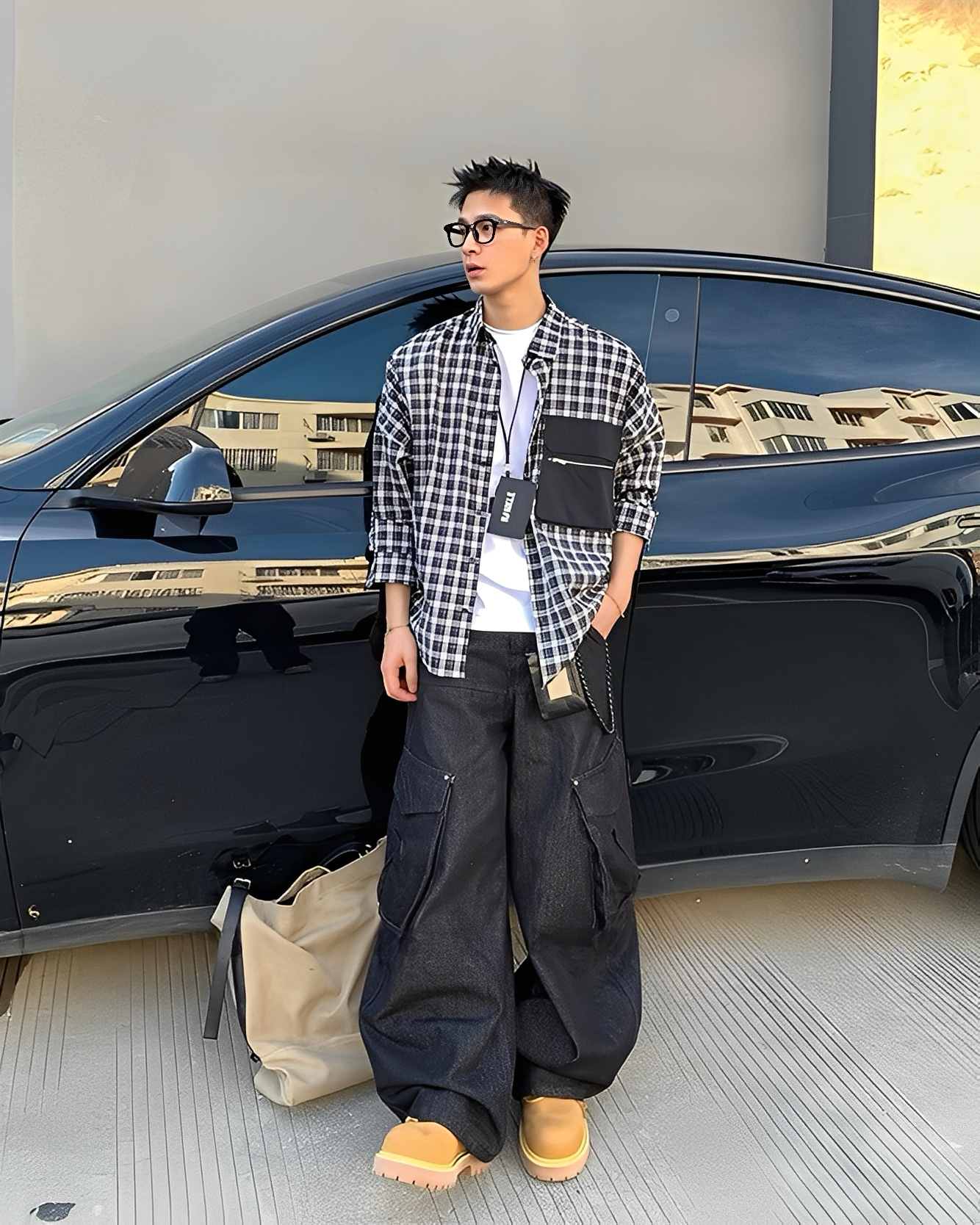 復古 重磅 大口袋 單寧 牛仔 彎刀 長褲