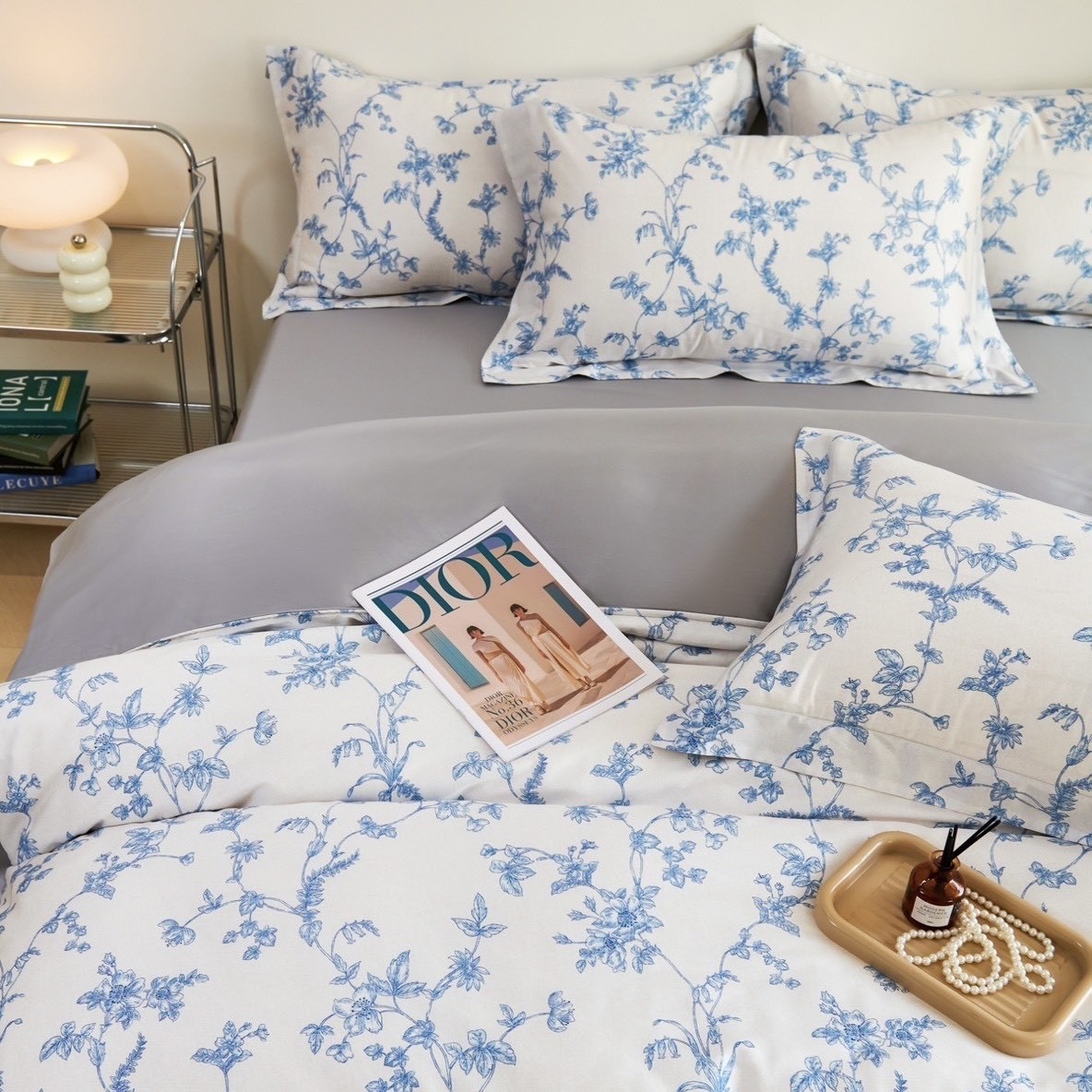 80支天絲+棉 床包兩用被組  | 藍花 6301