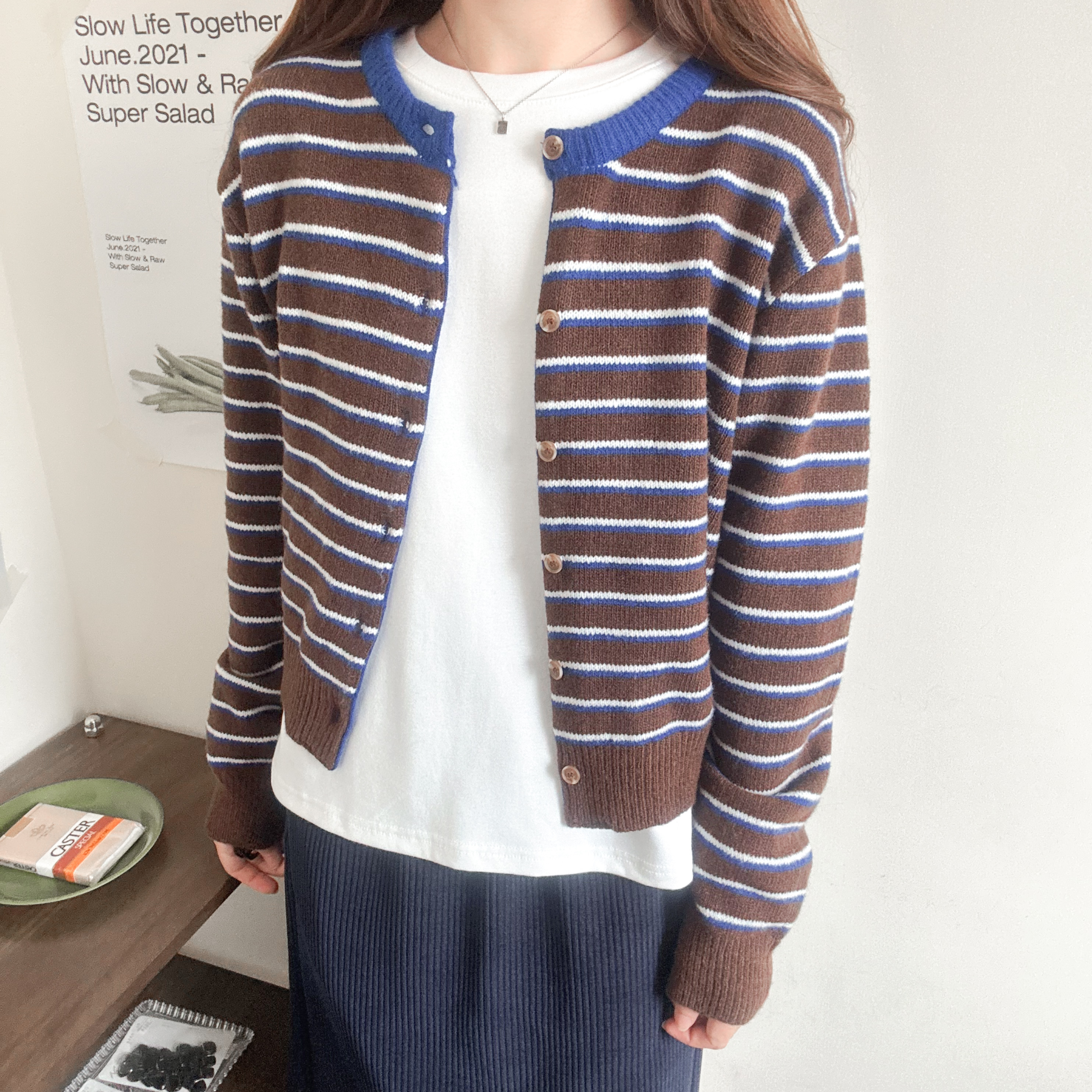 拼色橫間冷外套