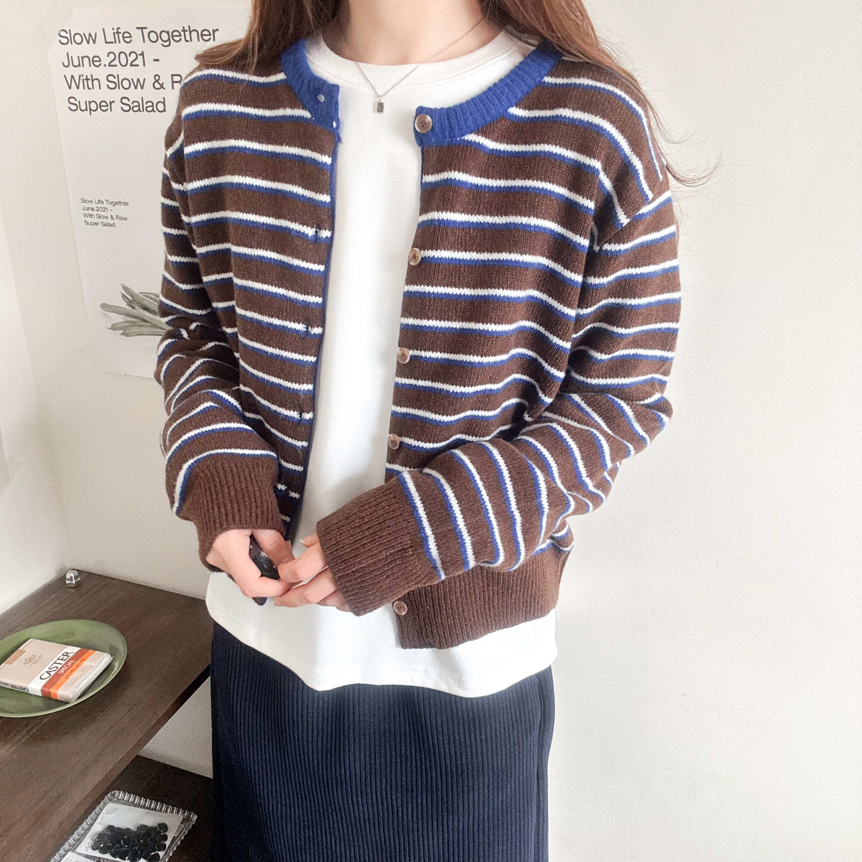 拼色橫間冷外套