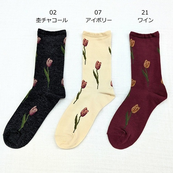 鬱金香圖案高筒襪