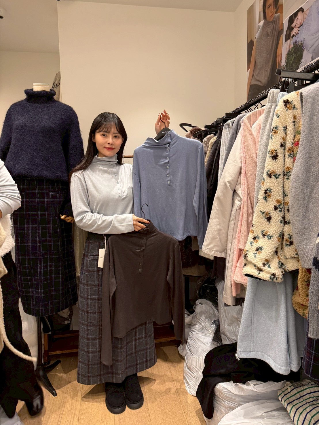 BG5326 高領紐扣領長袖上衣