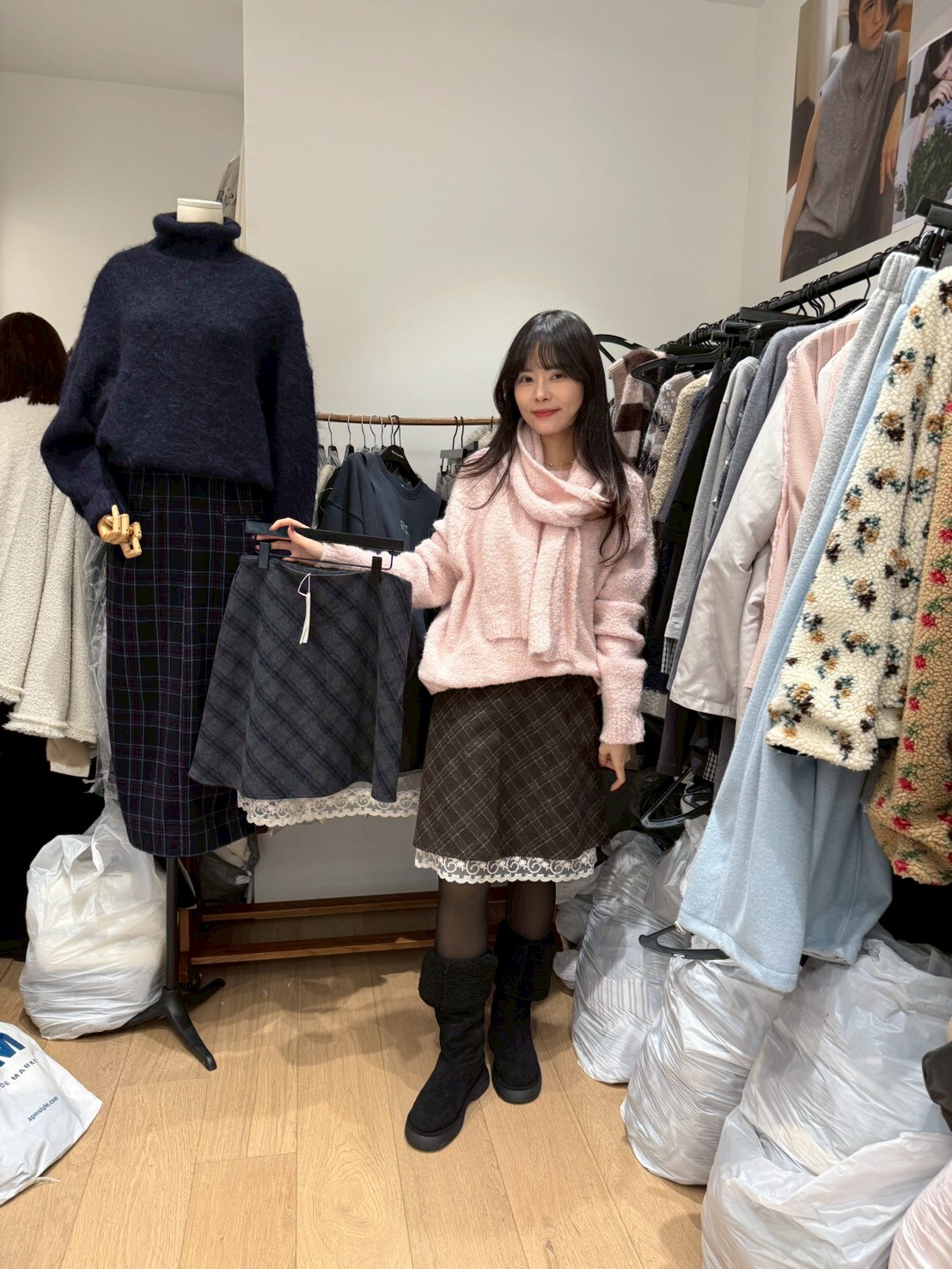 BG5318 蕾絲拼英倫格紋短裙