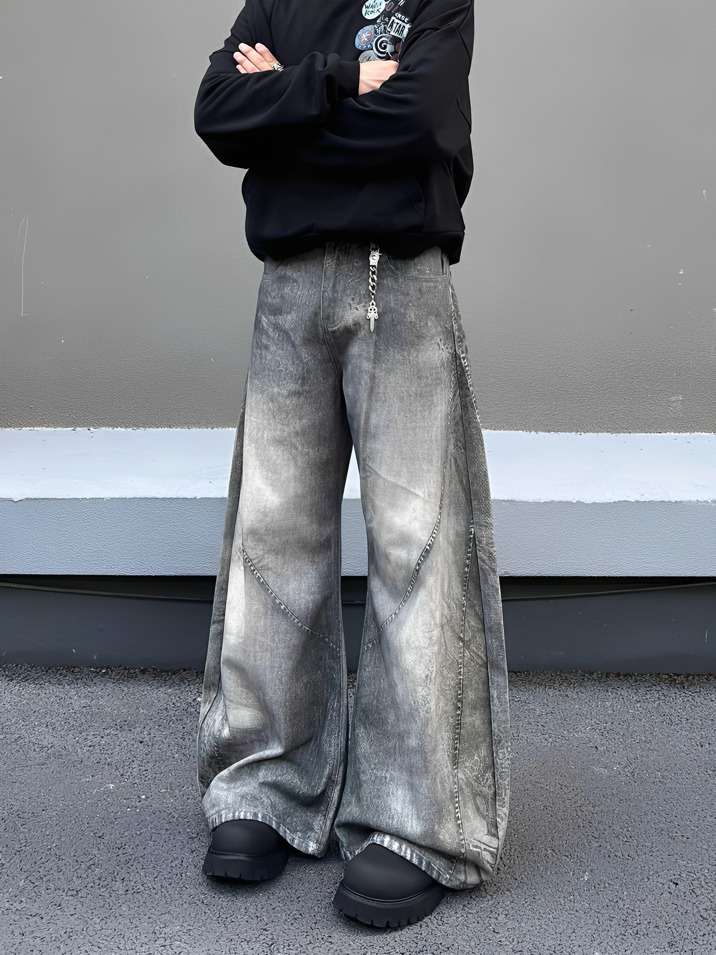 美式 解構 髒染 彎刀 牛仔 長褲