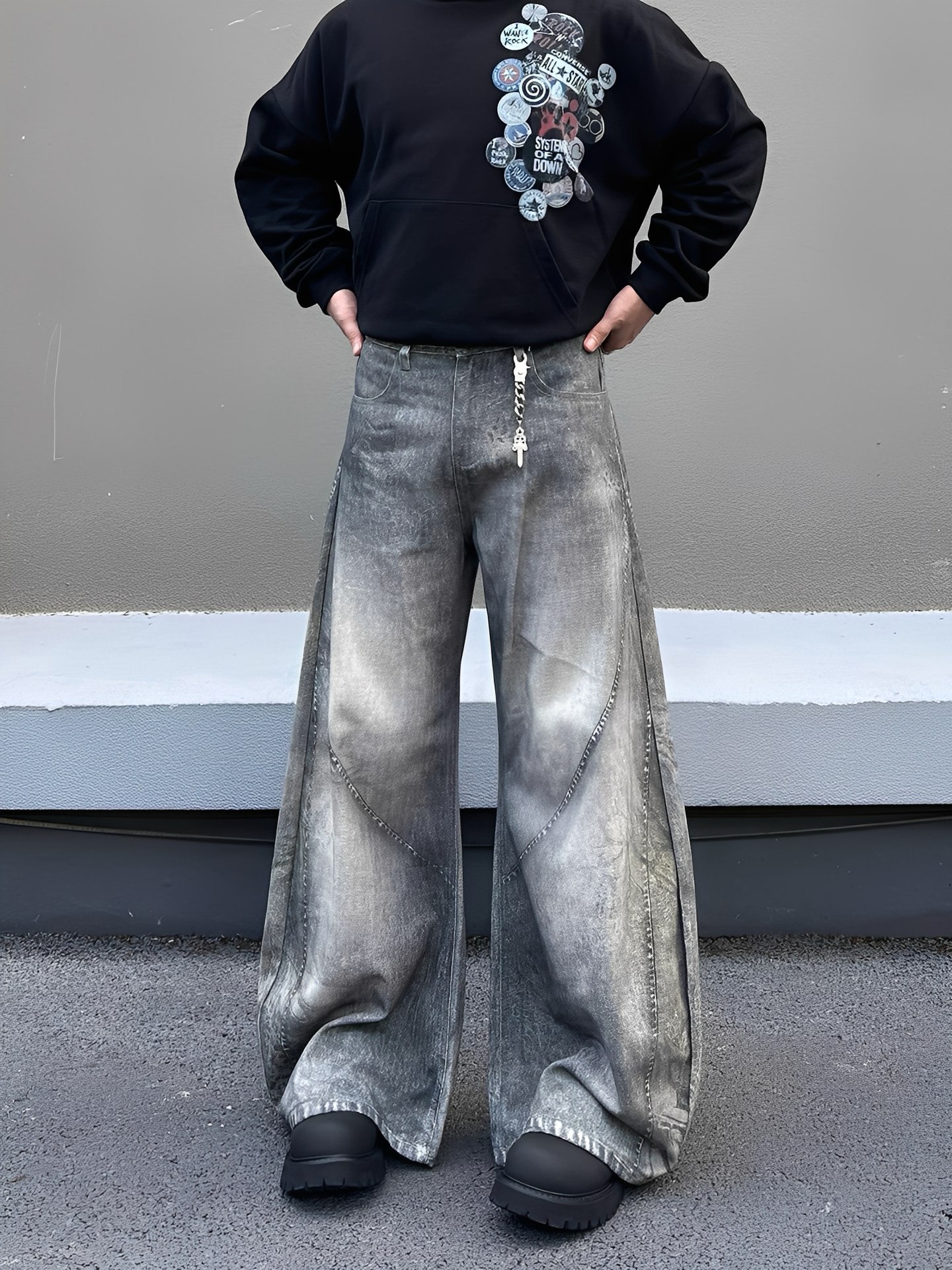 美式 解構 髒染 彎刀 牛仔 長褲