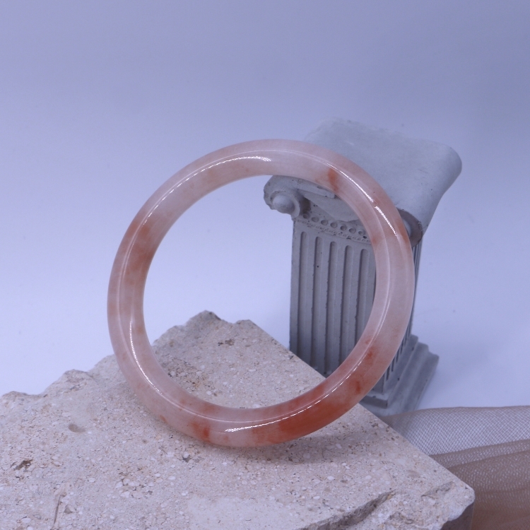 【天然石水晶手鐲】圈口尺寸58～59 紅柚飄花桃花釀/冰透素雅白茉莉飄花瑪瑙