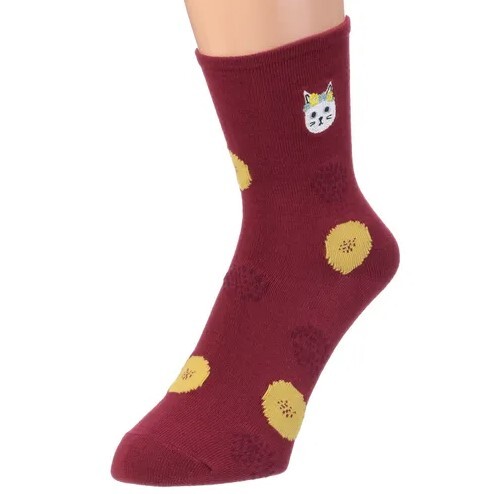 貓與花圖案短襪