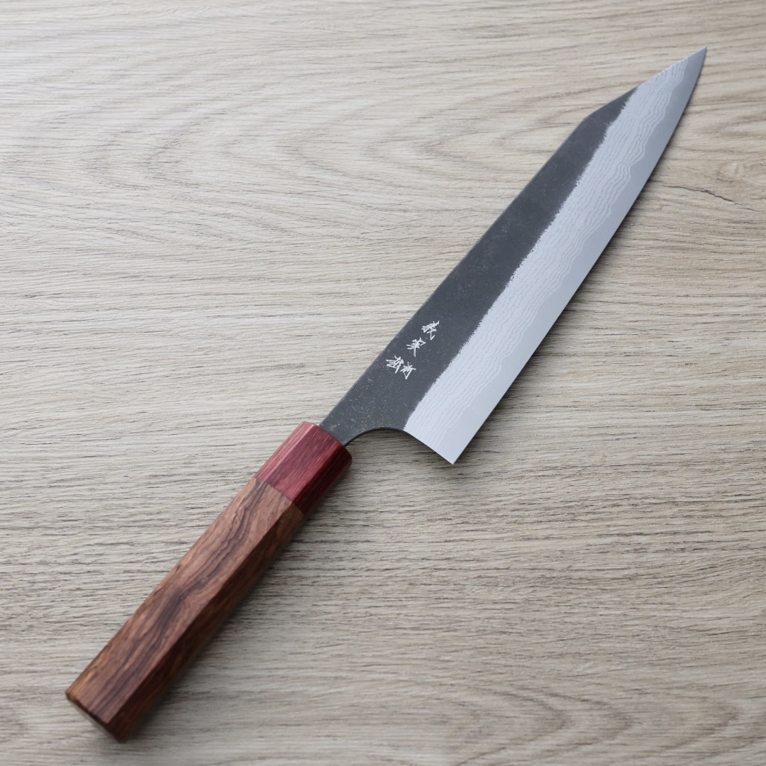 加藤義実 切付牛刀 210mm 青紙超級鋼 黑打墨流