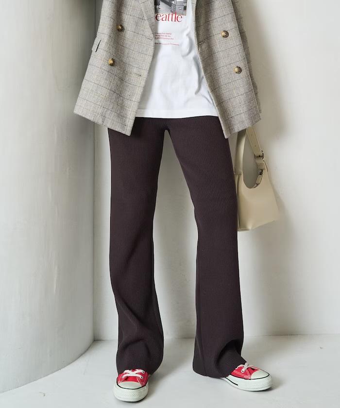 FREAK'S STORE リブ フレア ニットパンツ深褐色M（1342248901205）