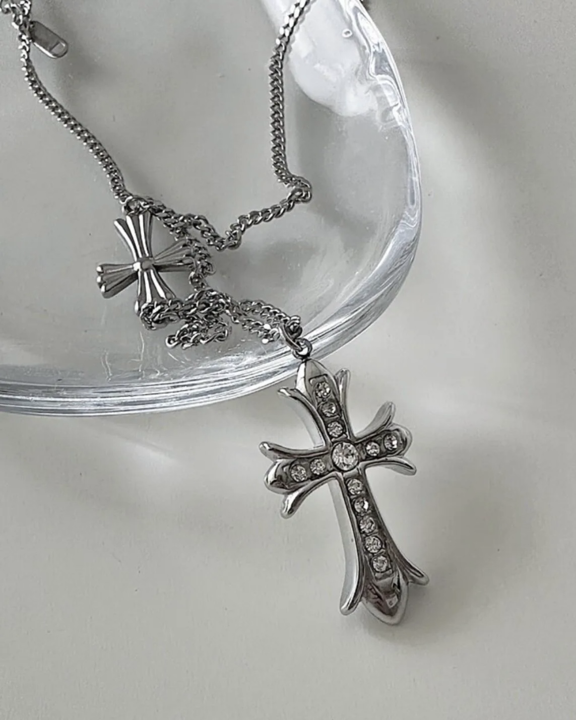 韓國Ofuse double cross necklace 項鍊 小克羅心 十字架 水鑽