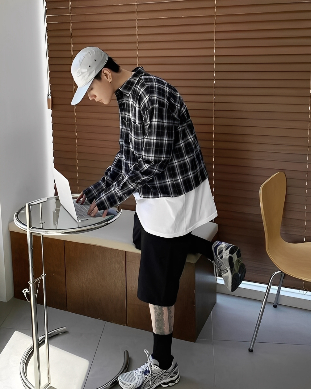 Cleanfit 休閒 慵懶 短版 格紋 長袖 襯衫