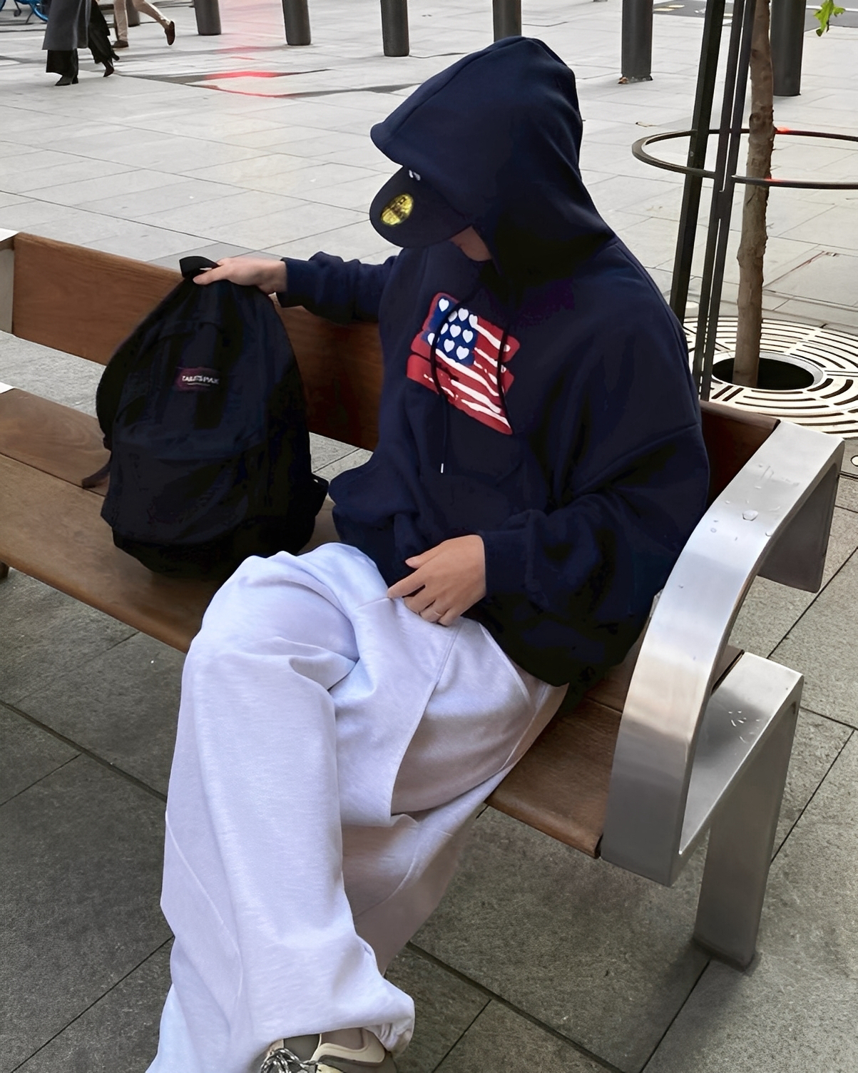 休閒 愛心 國旗 塗鴉 刷毛 連帽 長袖 帽T