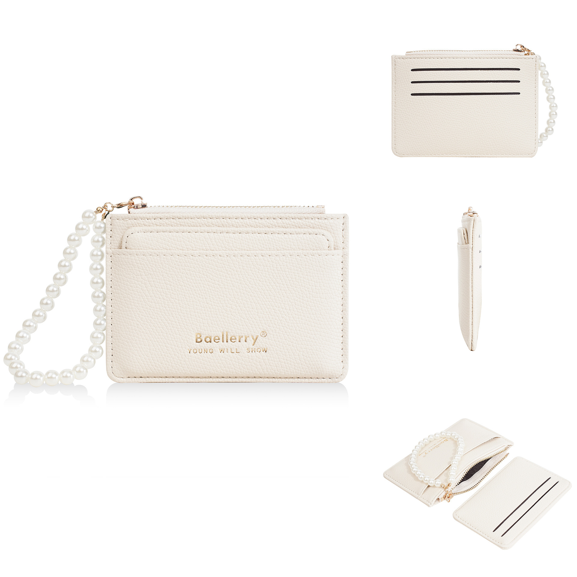 PU Card Holder with Pearl Chain & Multi-Slot Design