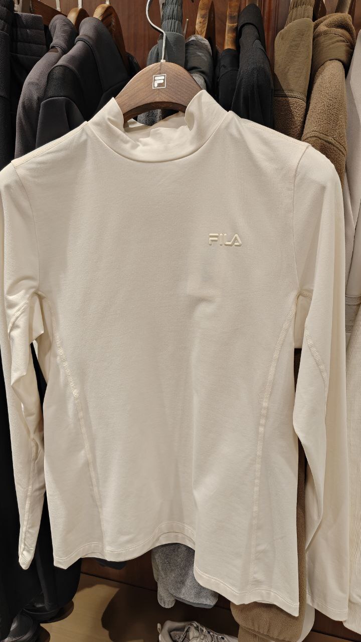 [K] FILA CREAM WOMEN'S FLEECE MOCK NECK LONG SLEEVE T-SHIRT, FS254RL02F001-CRM (KFL84)