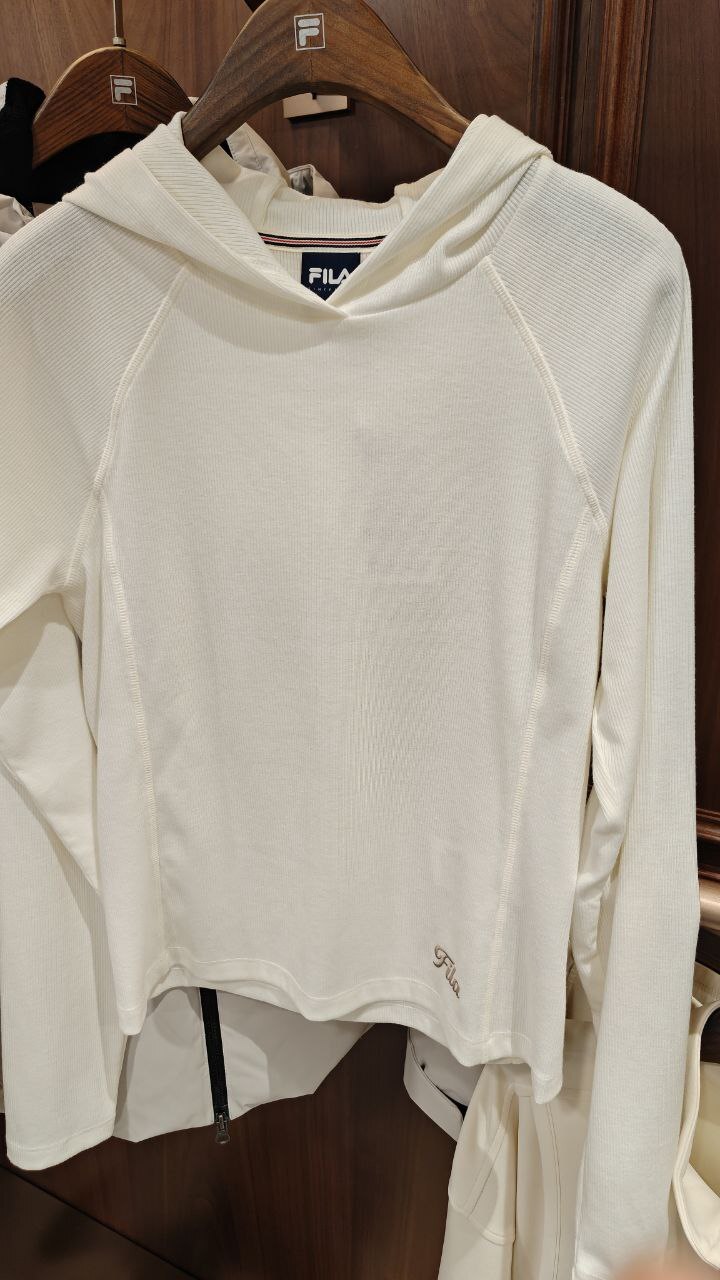 [K] FILA IVORY WOMEN'S LAYERED HOODIE LONG SLEEVE T-SHIRT, FS253RL01F001-IVY (KFL88)