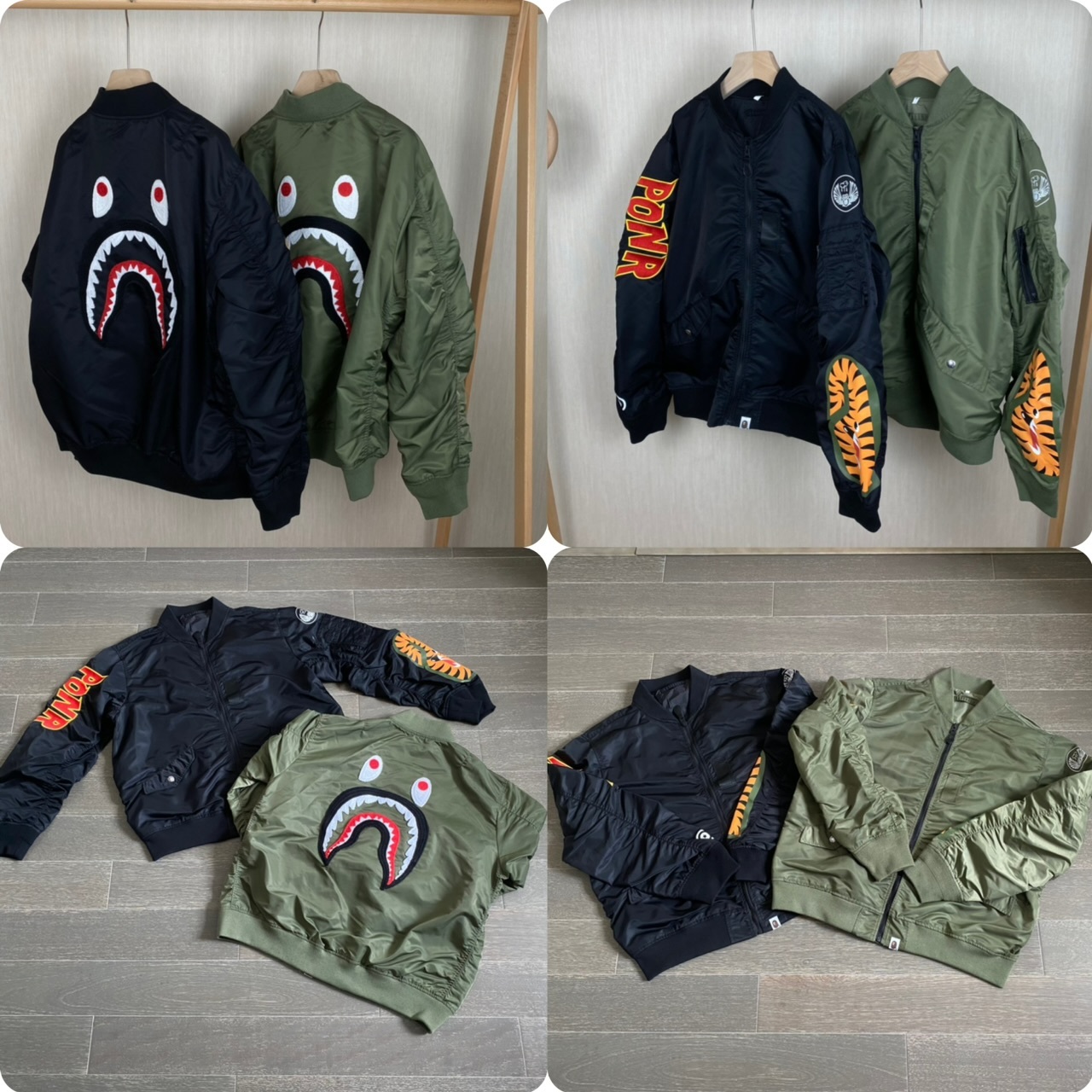 Bap*e 猿人卡通鯊魚刺繡機師外套- 2502743