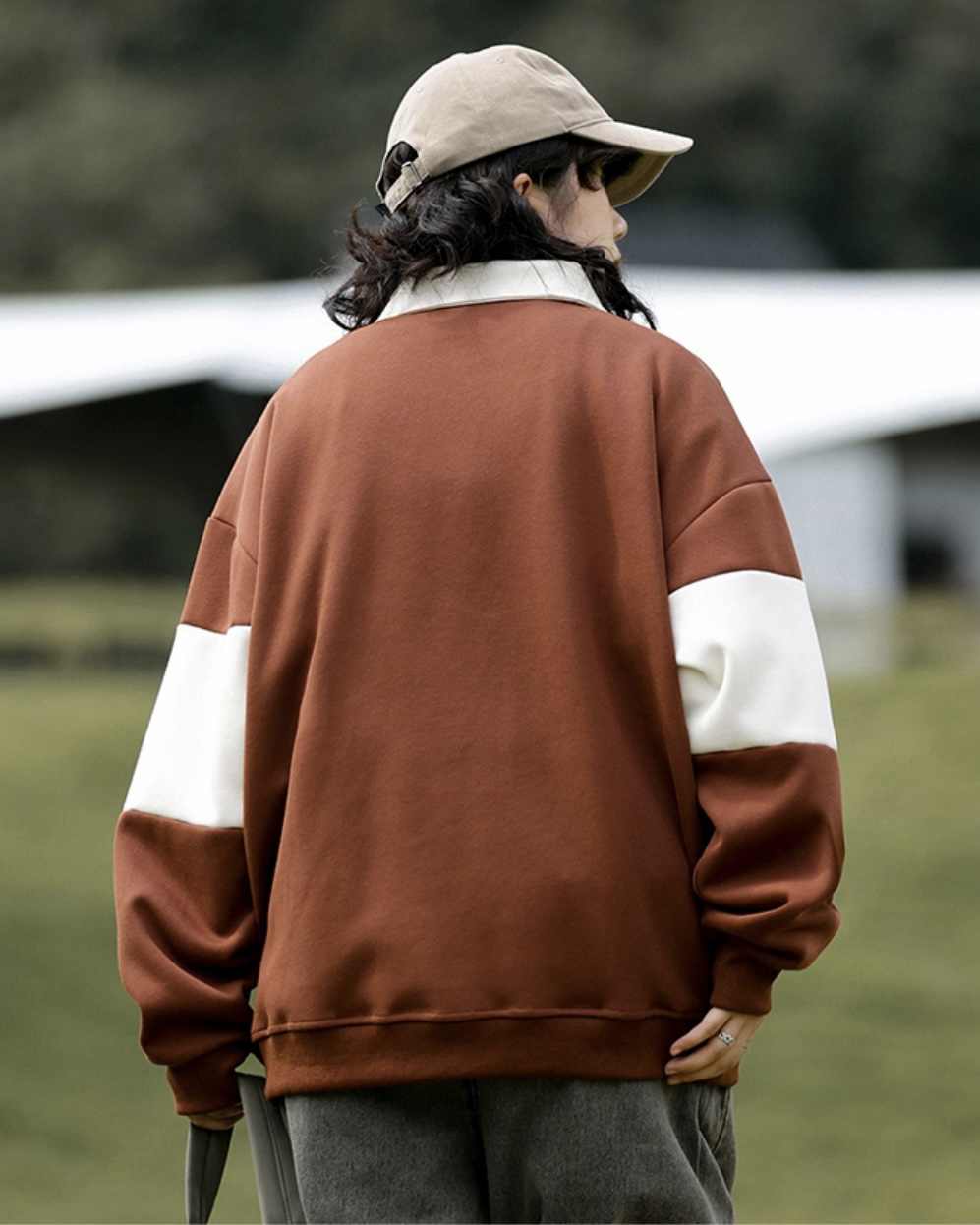 JEEP 跳色 條紋 翻領 長袖 衛衣 落肩 加絨 共4色