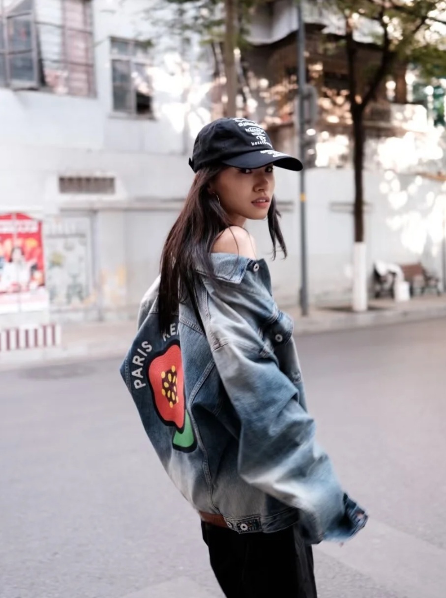 KENZO 海棠花系列 洗水牛仔外套