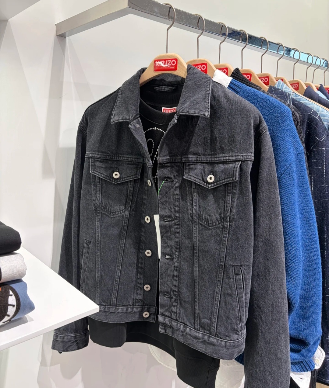 KENZO 海棠花系列 黑灰色牛仔外套