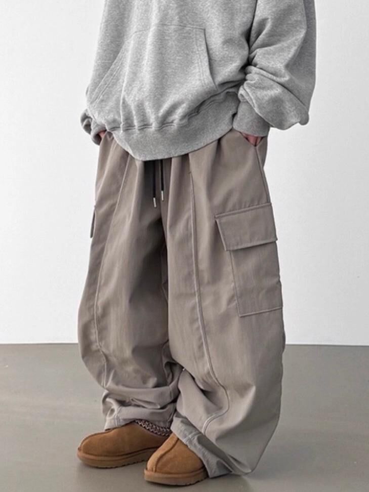 淨色可束腳工裝鬆身褲(薄抓毛底) P3221