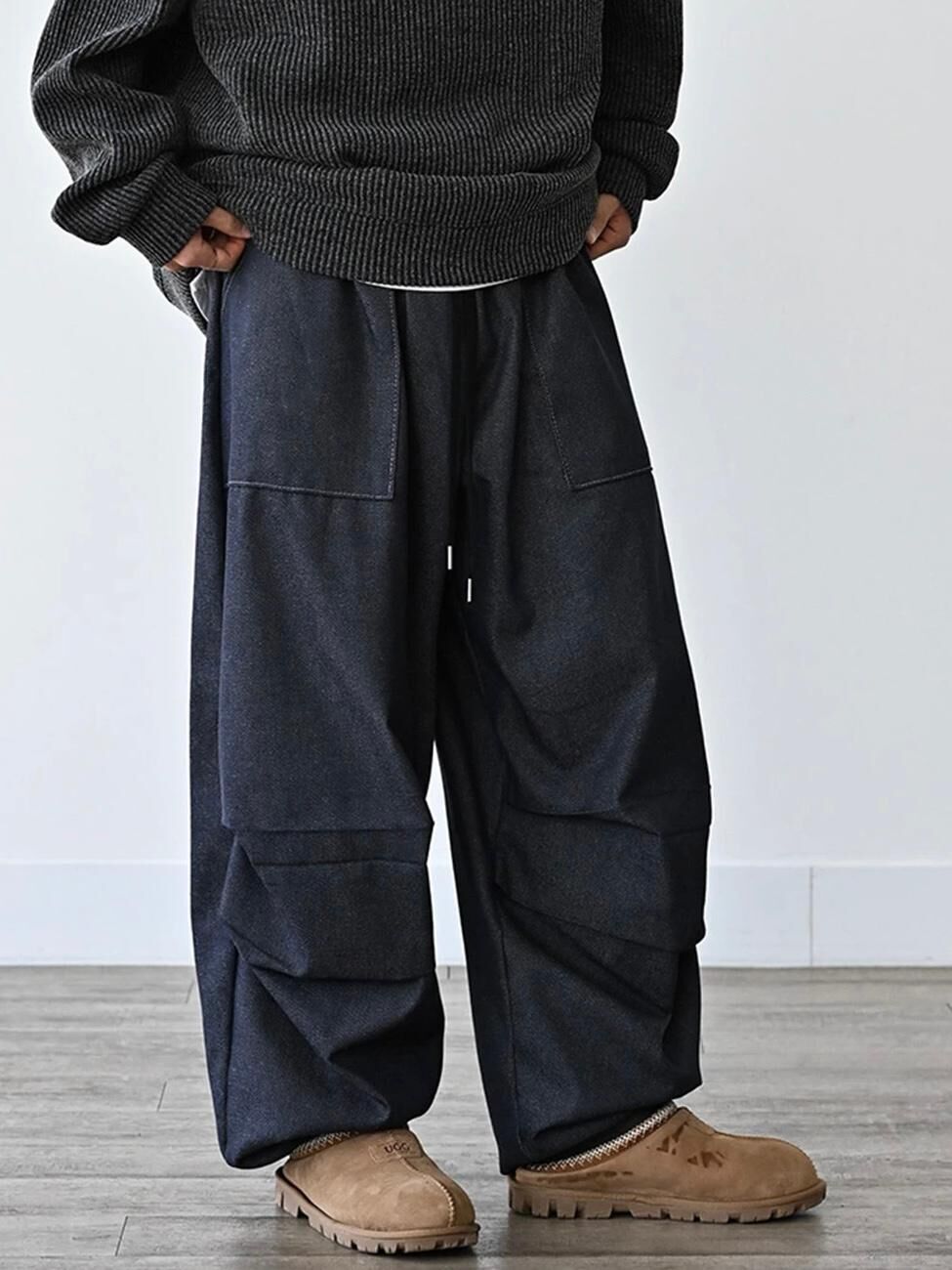 淨色可束腳工裝鬆身褲 P3222