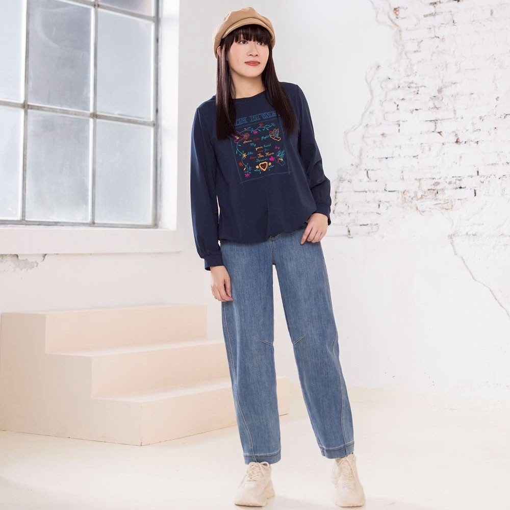 韓版時尚休閒彎刀褲剪裁設計修身牛仔九分褲X6251