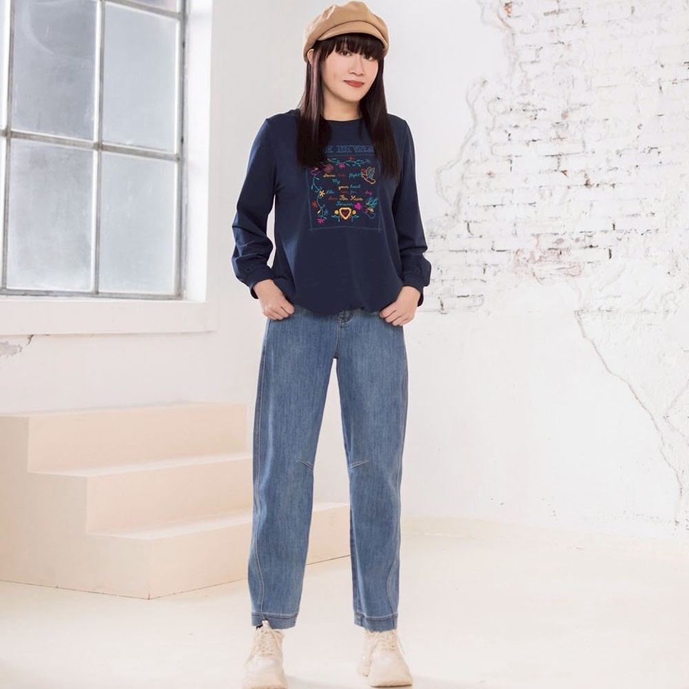 韓版時尚休閒彎刀褲剪裁設計修身牛仔九分褲X6251