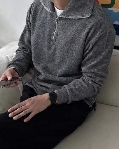 淨色半開胸拉鍊針織衫 T5865