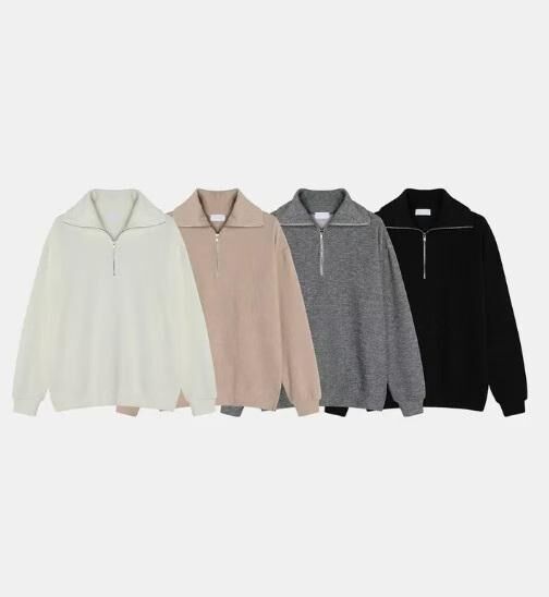 淨色半開胸拉鍊針織衫 T5865