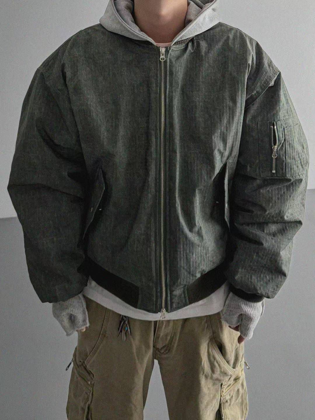 拼色連帽拉鍊外套(薄夾棉) Tac-0318JK