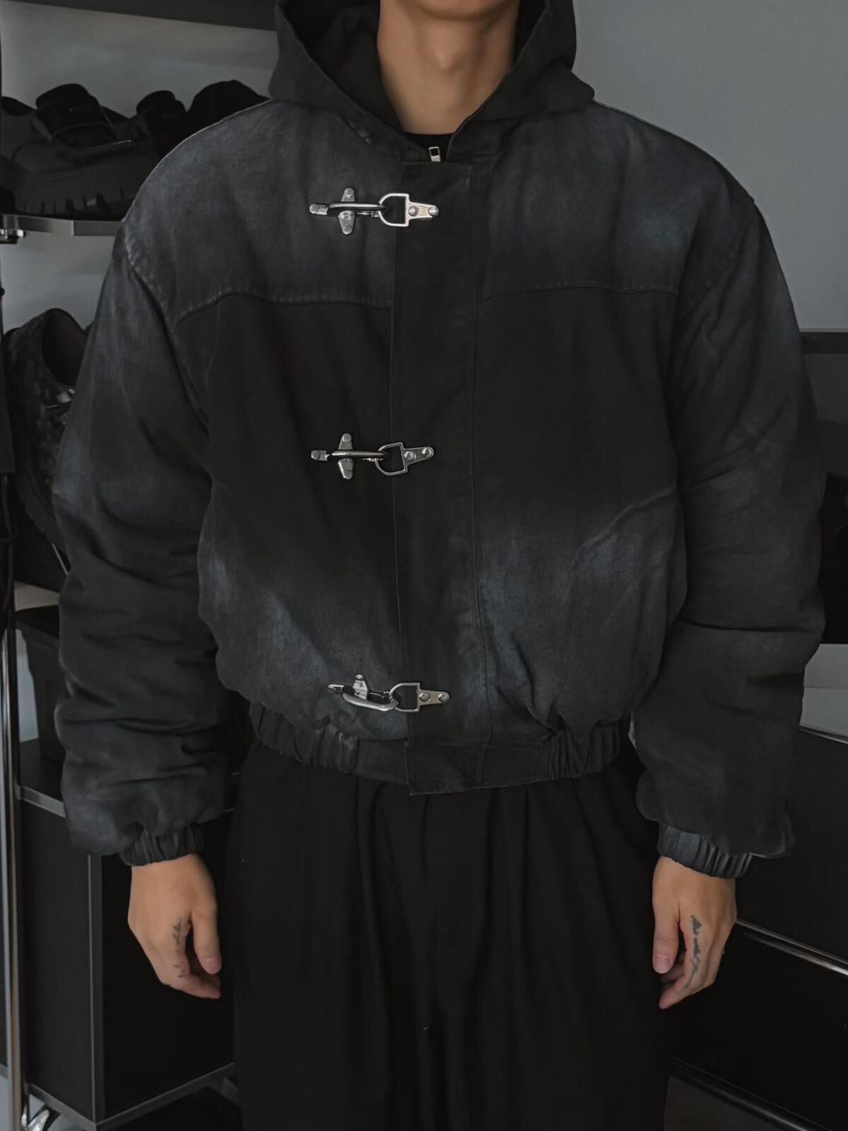 仿污連帽拉鍊外套(薄夾棉) tap-091JK