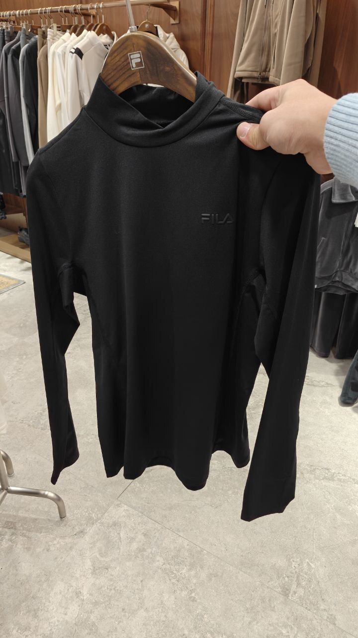 [K] FILA BLACK WOMEN'S FLEECE MOCK NECK LONG SLEEVE T-SHIRT, FS254RL02F001-BLK (KFL121)