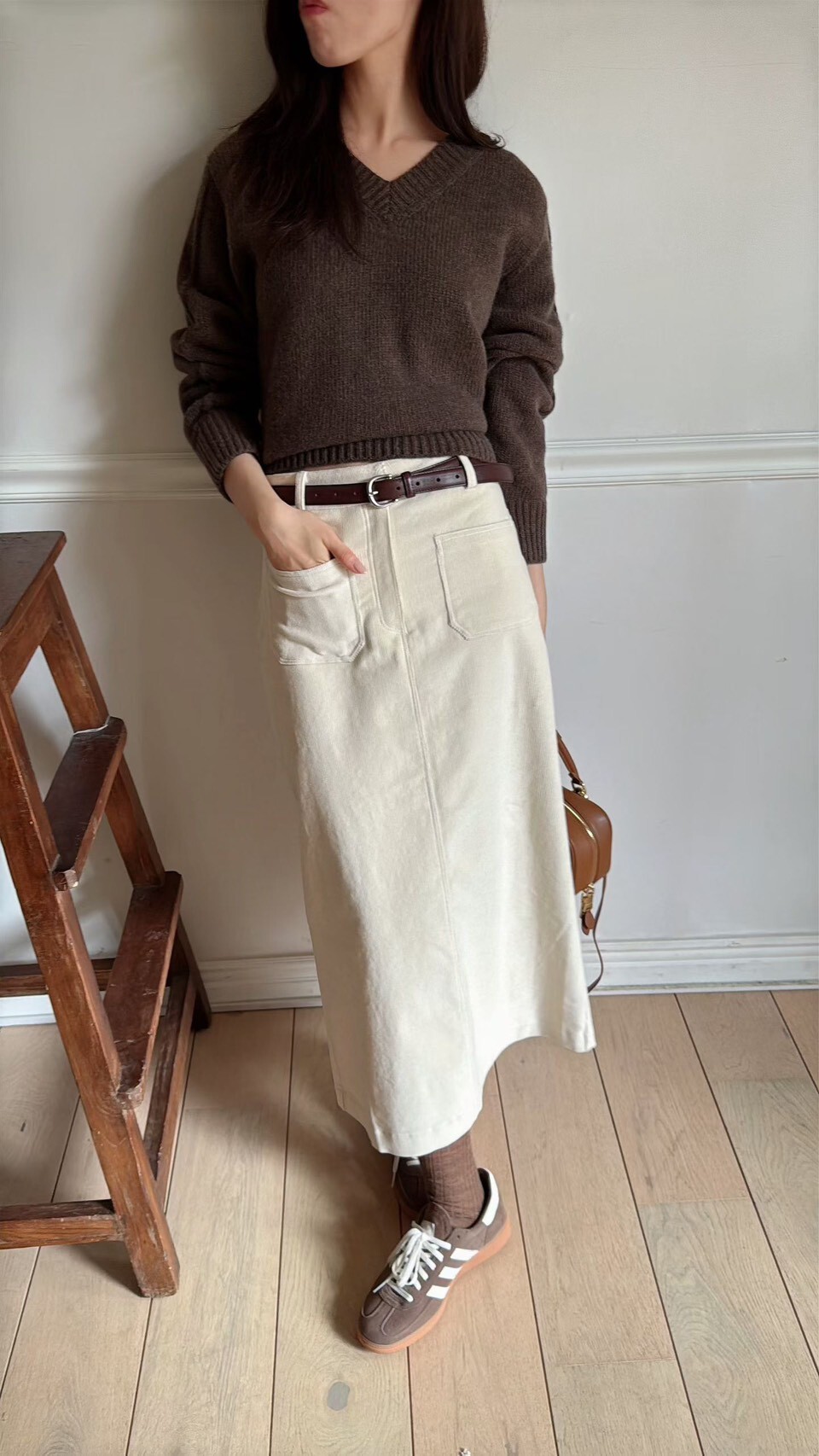 絨布隱形口袋長裙