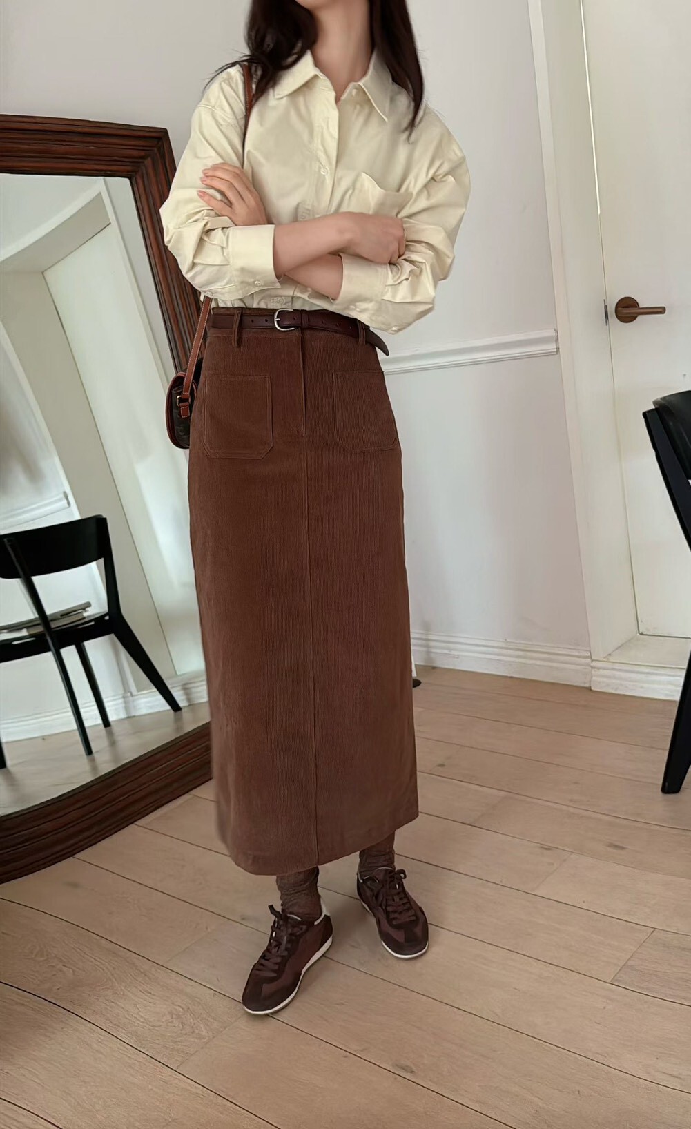 絨布隱形口袋長裙