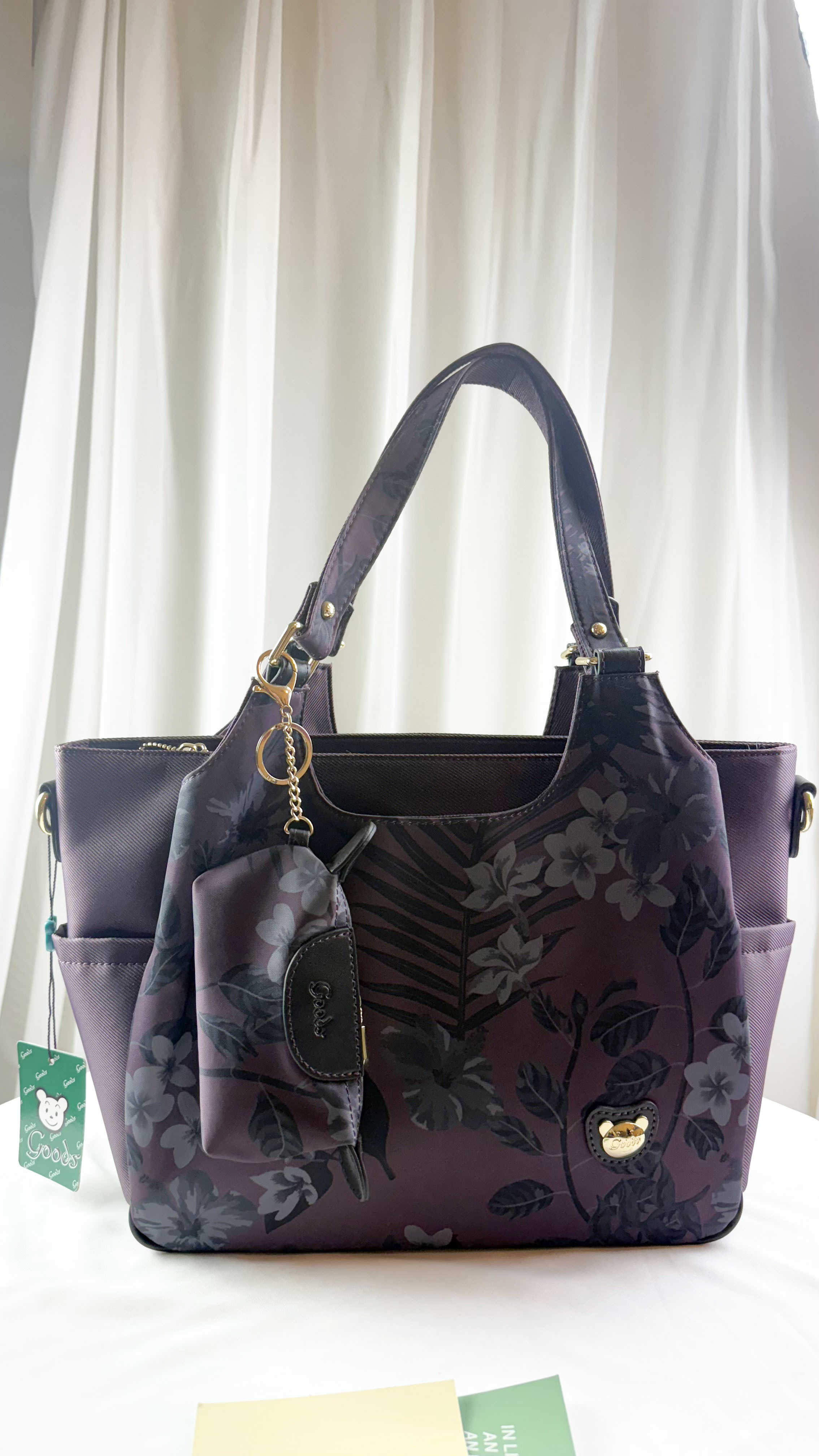 GOODS 紫花拼色防潑水手提包 / 側背包 附零錢包  #2756