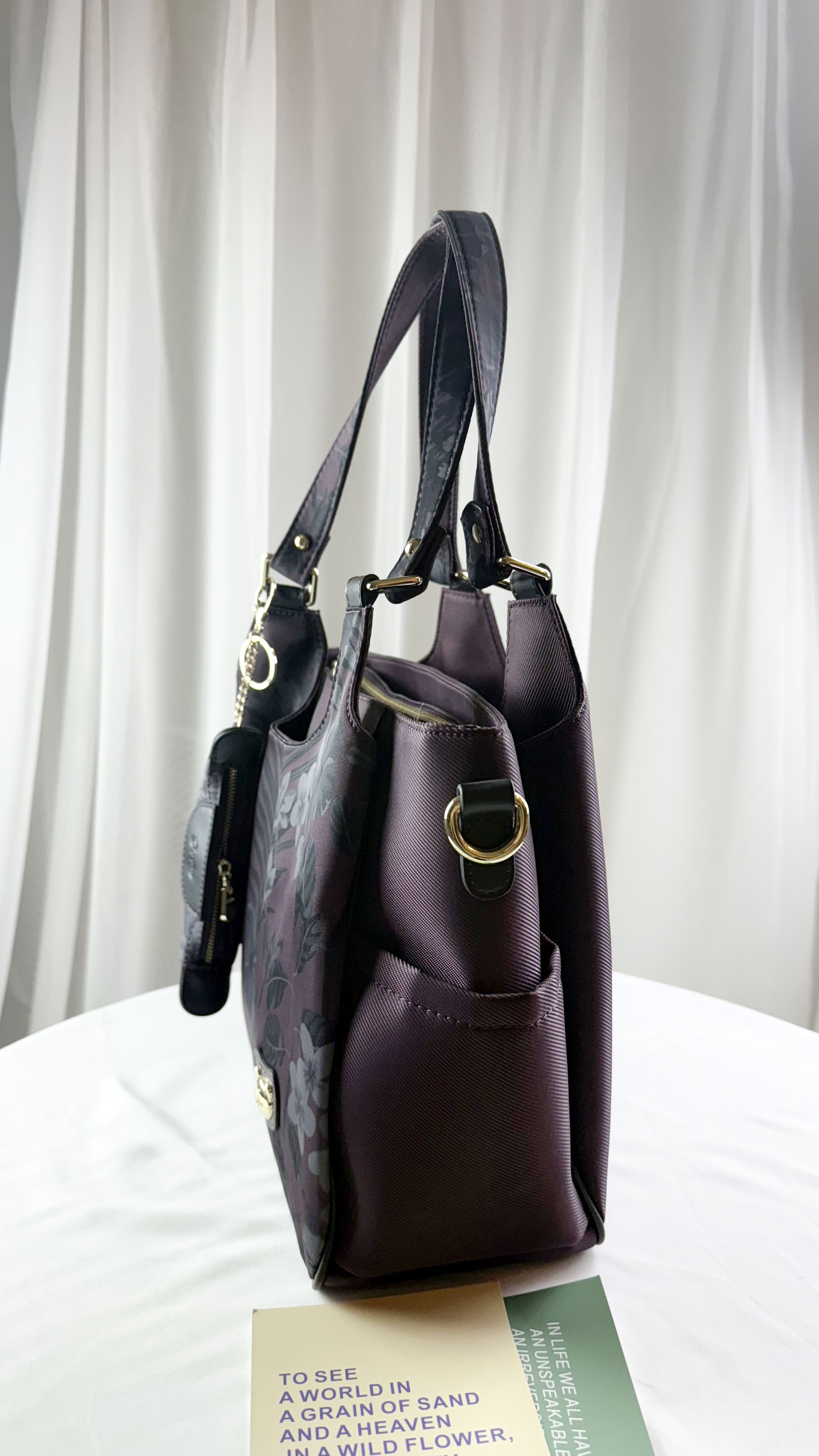 GOODS 紫花拼色防潑水手提包 / 側背包 附零錢包  #2756