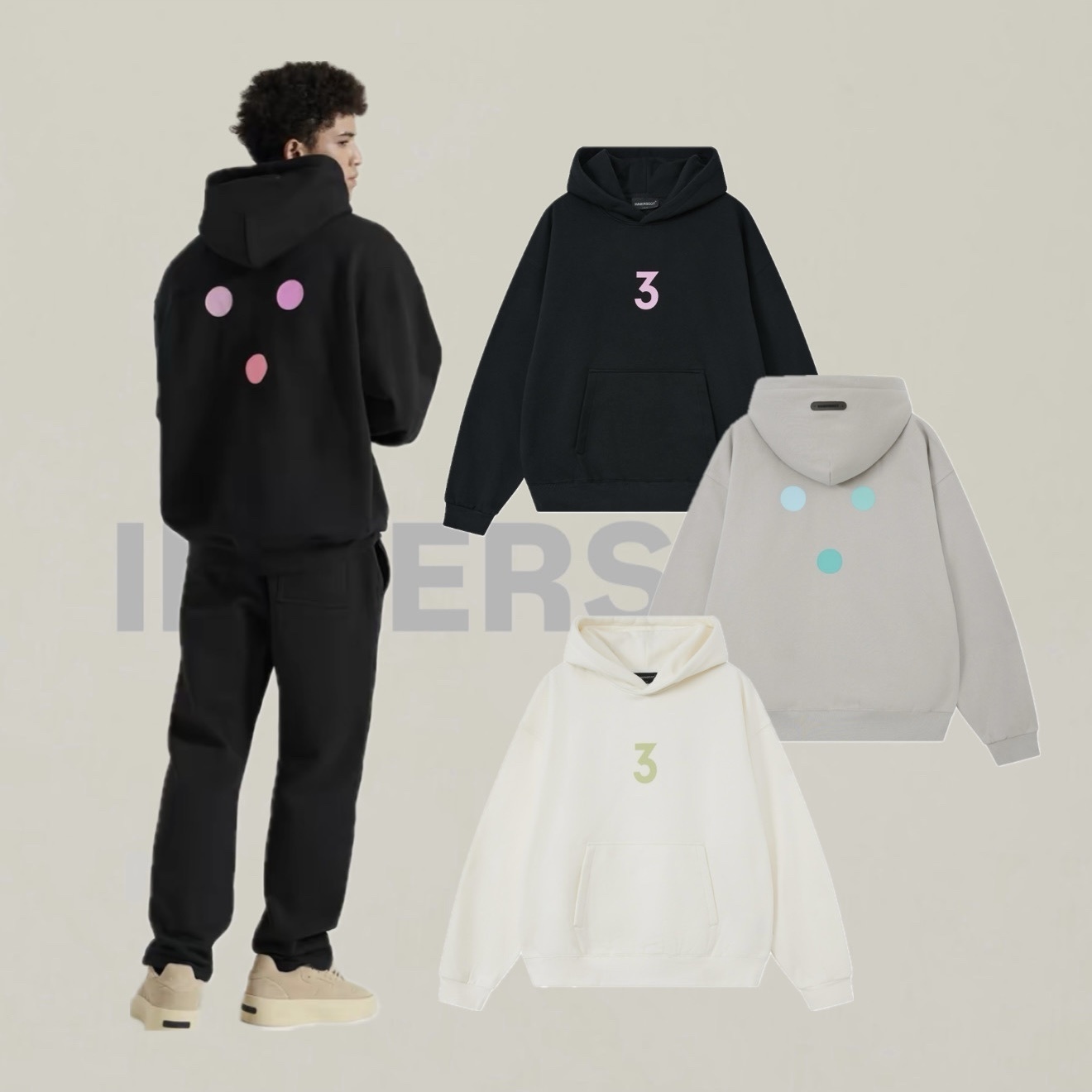 陳冠希 Clot INNERSECT 三生萬物 FOG ESSENTIAL 前3後彩色三點 變色 帽Tee 連帽上衣 INN24FWTHD369