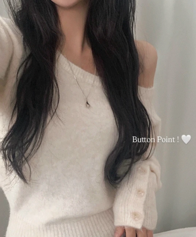 秋冬預訂｜BUTTON露肩長袖針織衫