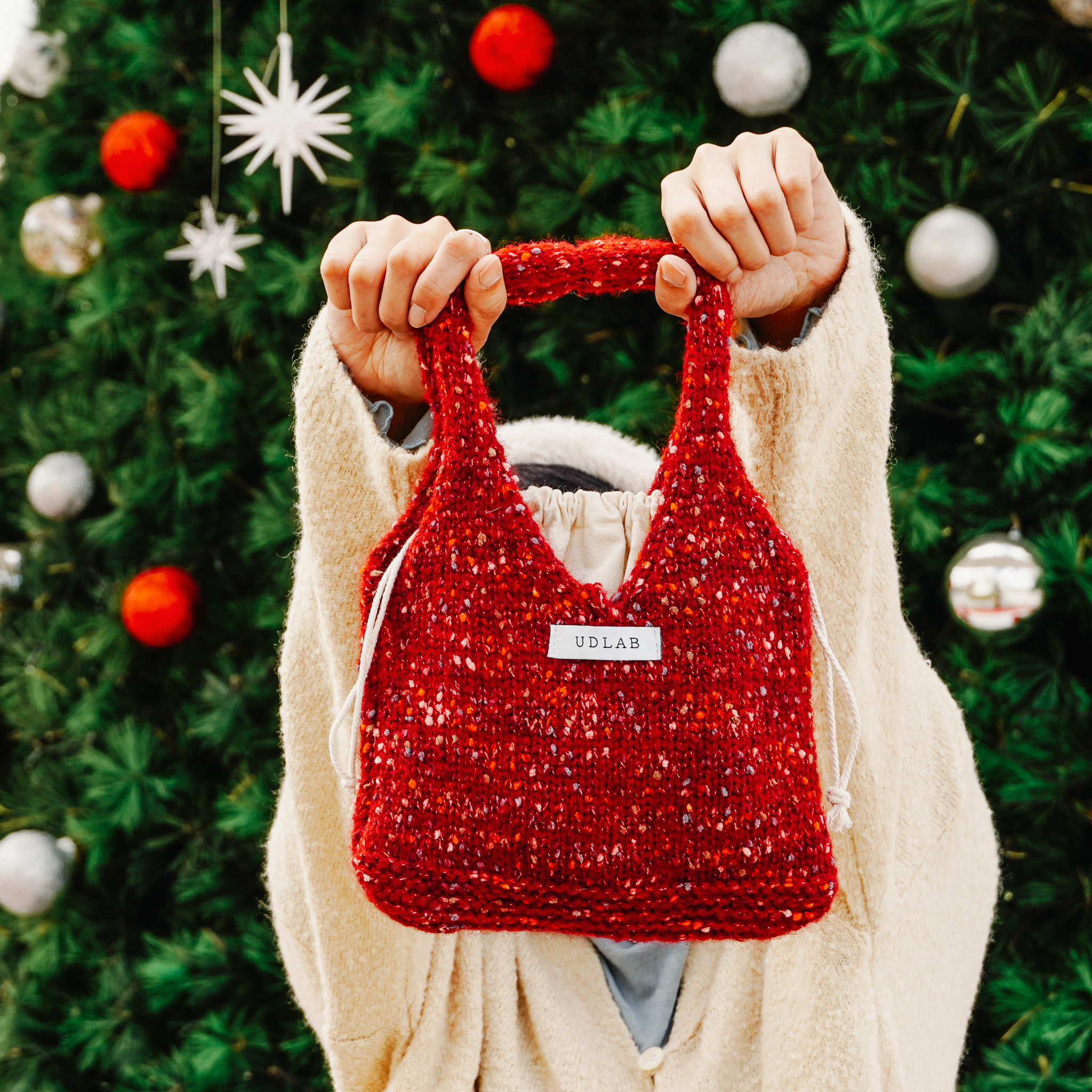 復古彩點針織手提包 四色售