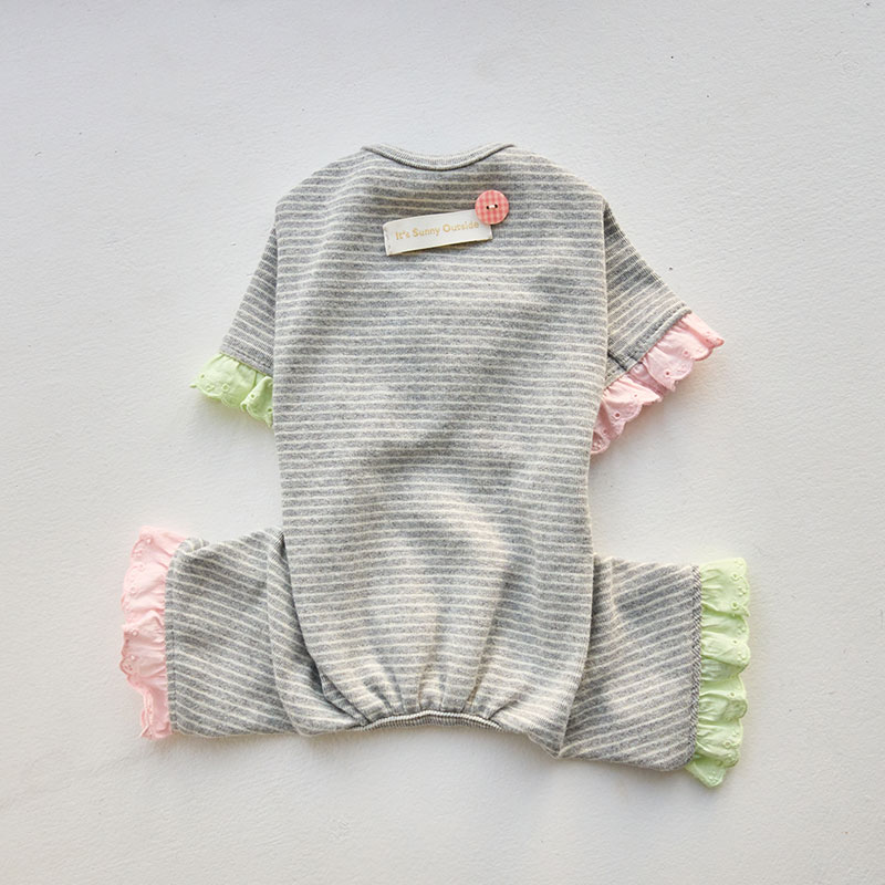 寶寶條紋糖果蕾絲連身衣-Mellow AllInOne灰 - It’s sunny outside