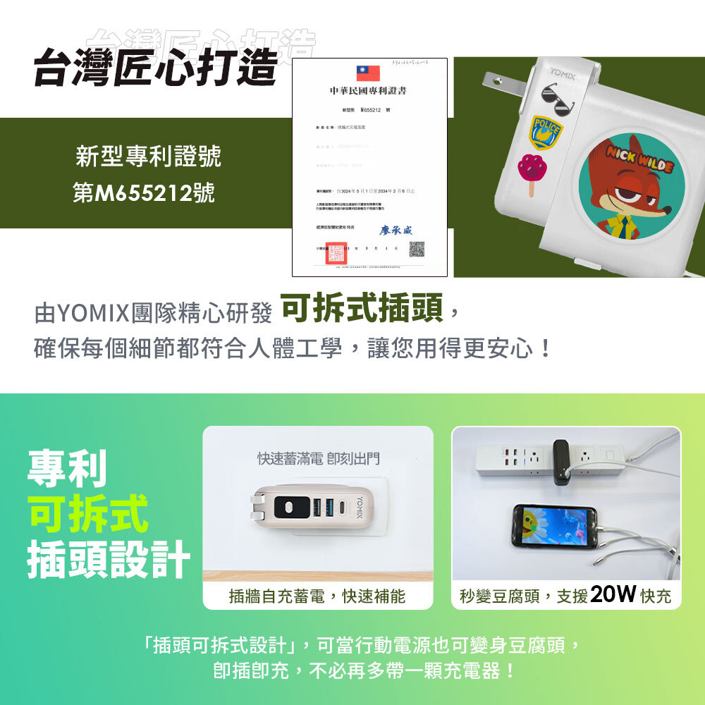 YOMIX,優迷,充電神救援就用yomix,動物方城市,ZOOTOPIA,尼克,茱蒂,閃電.行動電源,行充,自帶線行動電源,Wh 行動電源,八合一行動電源