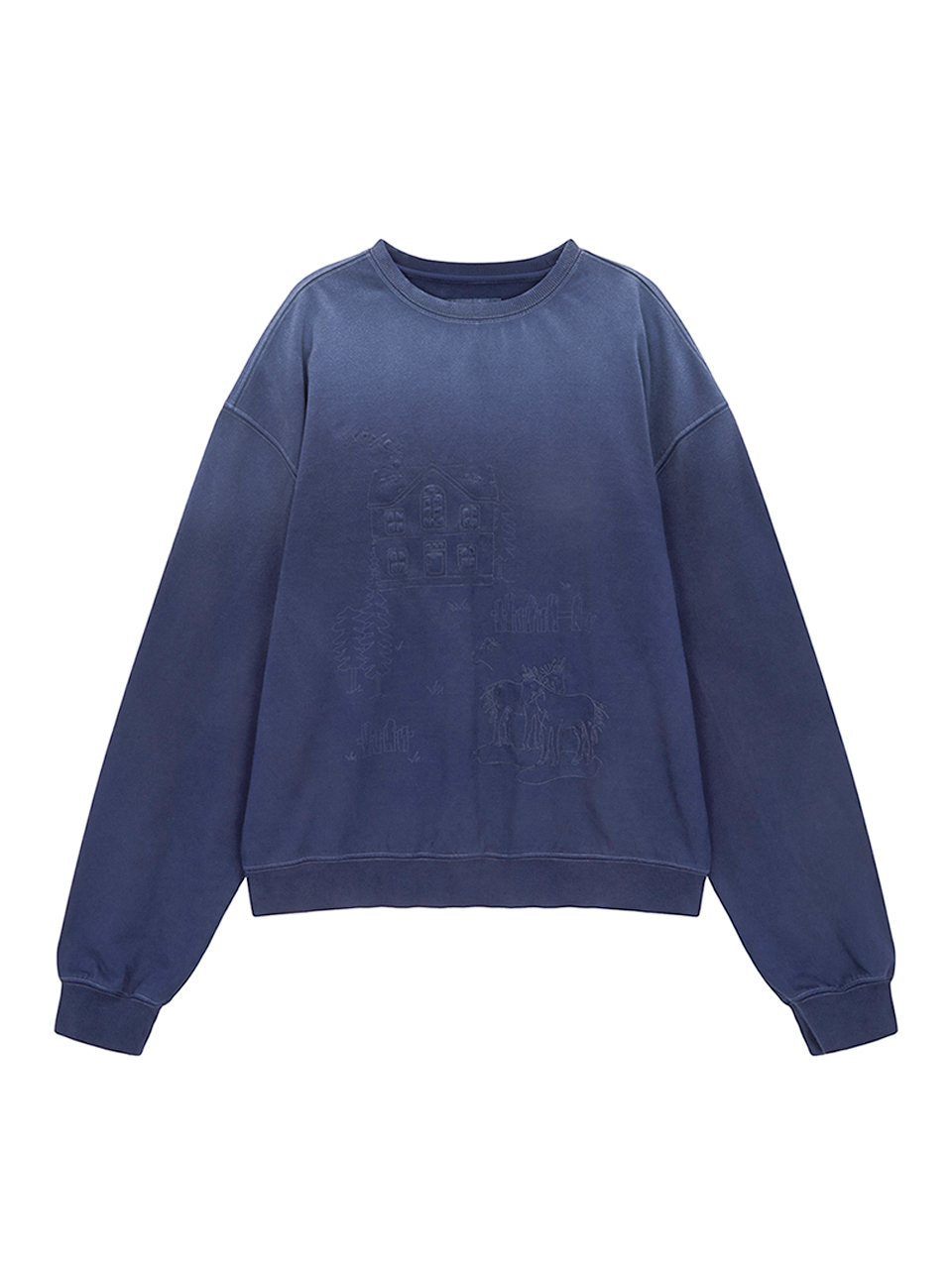 刺繡小屋水洗大學T 藍色