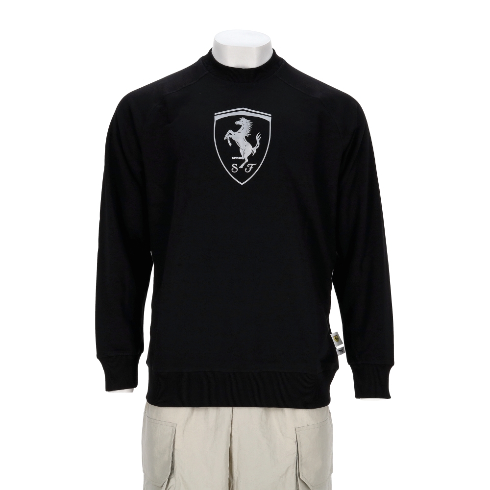 Puma 法拉利車迷系列 男款 黑色 歐規 法拉利 大盾 印花 圓領 長袖 63278801