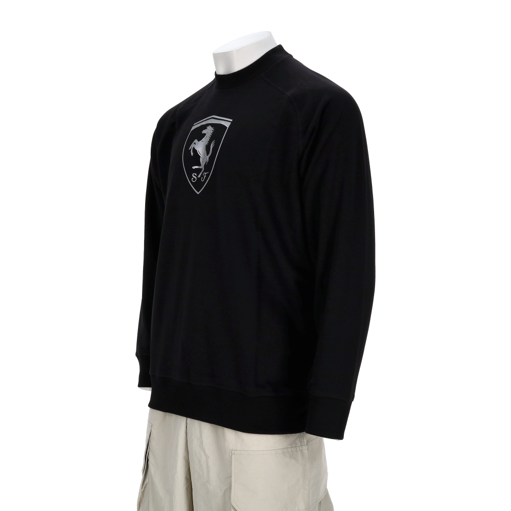 Puma 法拉利車迷系列 男款 黑色 歐規 法拉利 大盾 印花 圓領 長袖 63278801