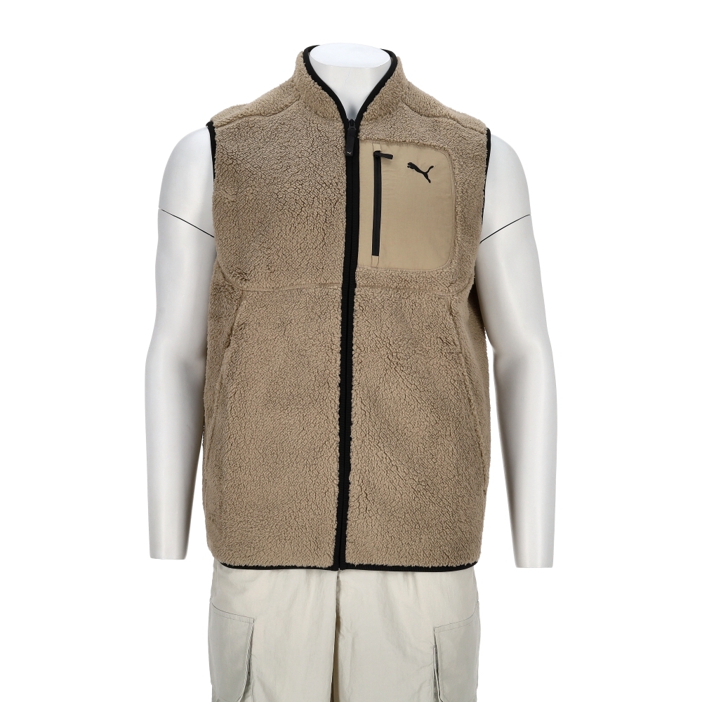 Puma 基本系列 PUMATECH 男款 卡其色 歐規 立領 保暖 搖粒絨拉鍊 背心 68822555
