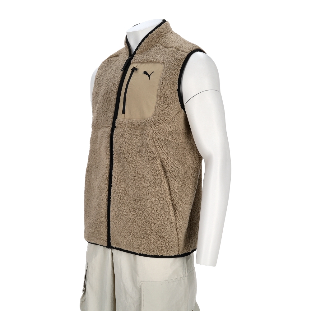 Puma 基本系列 PUMATECH 男款 卡其色 歐規 立領 保暖 搖粒絨拉鍊 背心 68822555
