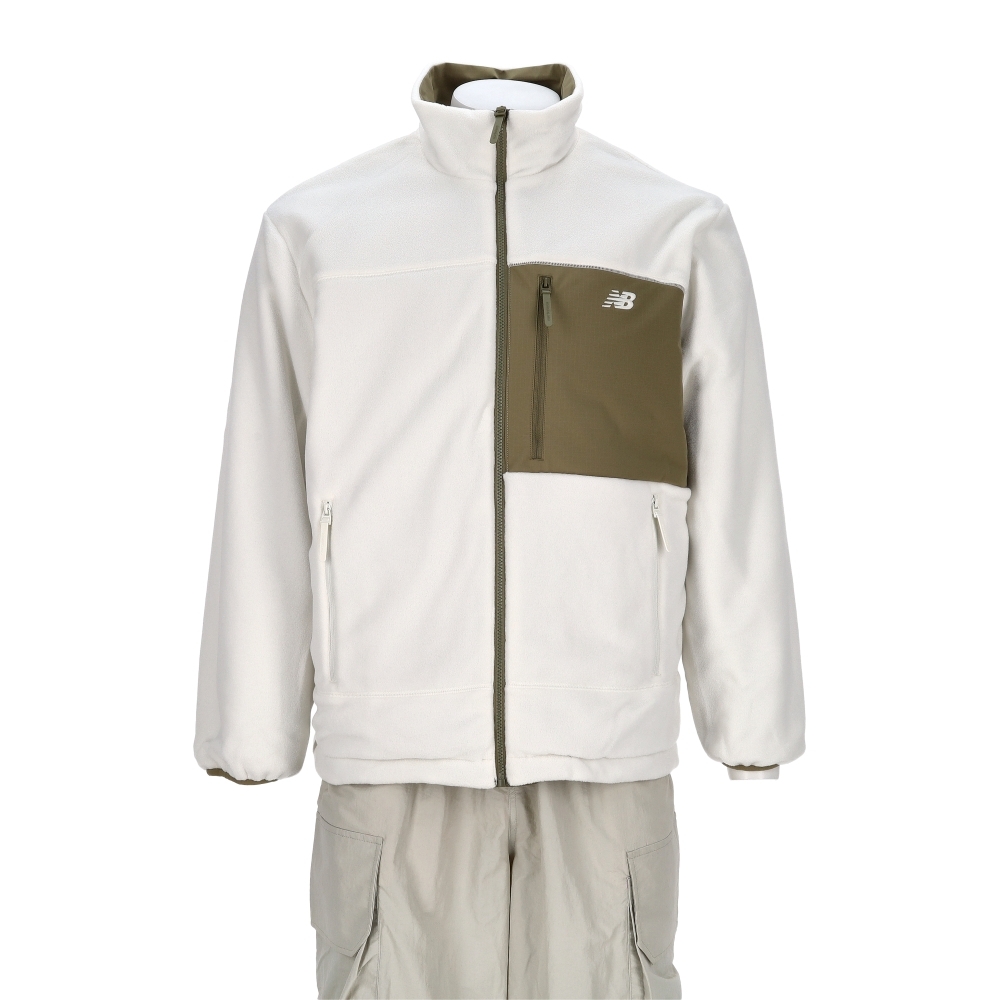 New Balance Sds 男款 白綠色 雙面穿 兩用 立領 拉鍊 刷毛 保暖 夾克 外套 AMJ54330CGN
